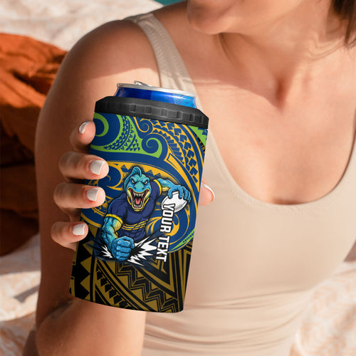 Custom Parramatta Eels 4 in 1 Can Cooler Tumbler Eel Warrior Polynesia Islander Rugby Mascot