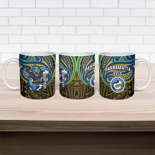 Custom Parramatta Eels Ceramic Mug Eel Warrior Polynesia Islander Rugby Mascot