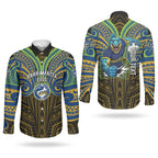 Custom Parramatta Eels Couples Matching Long Sleeve Bodycon Dress and Long Sleeve Button Shirt Eel Warrior Polynesia Islander Rugby Mascot