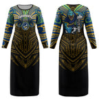 Custom Parramatta Eels Couples Matching Long Sleeve Bodycon Dress and Long Sleeve Button Shirt Eel Warrior Polynesia Islander Rugby Mascot