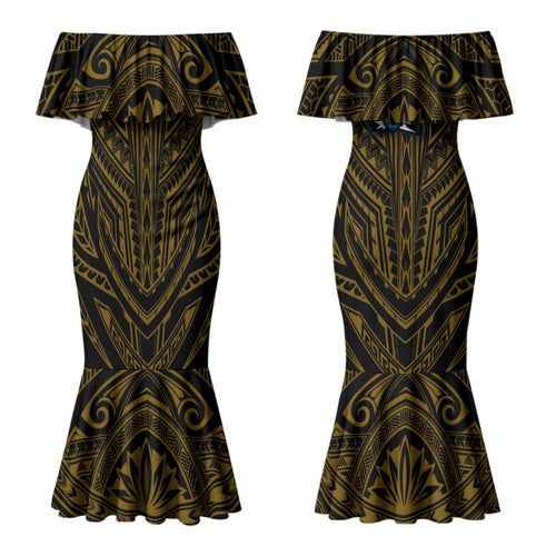 Custom Parramatta Eels Couples Matching Mermaid Dress and Hawaiian Shirt Eel Warrior Polynesia Islander Rugby Mascot