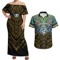 Custom Parramatta Eels Couples Matching Off Shoulder Maxi Dress and Hawaiian Shirt Eel Warrior Polynesia Islander Rugby Mascot