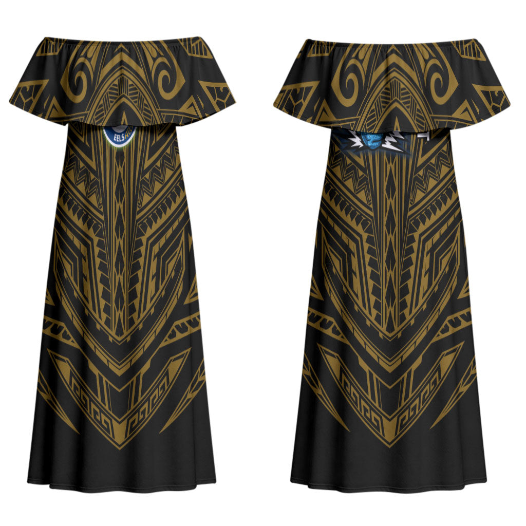 Custom Parramatta Eels Couples Matching Off Shoulder Maxi Dress and Hawaiian Shirt Eel Warrior Polynesia Islander Rugby Mascot