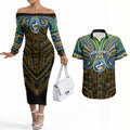 Custom Parramatta Eels Couples Matching Off The Shoulder Long Sleeve Dress and Hawaiian Shirt Eel Warrior Polynesia Islander Rugby Mascot