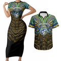Custom Parramatta Eels Couples Matching Short Sleeve Bodycon Dress and Hawaiian Shirt Eel Warrior Polynesia Islander Rugby Mascot