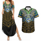 Custom Parramatta Eels Couples Matching Summer Maxi Dress and Hawaiian Shirt Eel Warrior Polynesia Islander Rugby Mascot