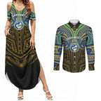 Custom Parramatta Eels Couples Matching Summer Maxi Dress and Long Sleeve Button Shirt Eel Warrior Polynesia Islander Rugby Mascot
