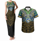 Custom Parramatta Eels Couples Matching Tank Maxi Dress and Hawaiian Shirt Eel Warrior Polynesia Islander Rugby Mascot