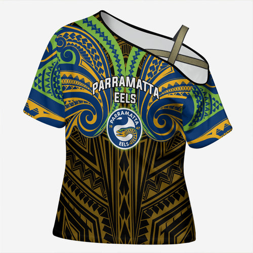 Custom Parramatta Eels Cross Shoulder Shirt Eel Warrior Polynesia Islander Rugby Mascot