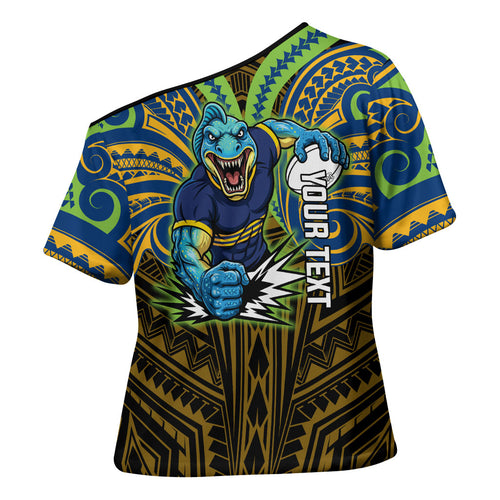 Custom Parramatta Eels Cross Shoulder Shirt Eel Warrior Polynesia Islander Rugby Mascot