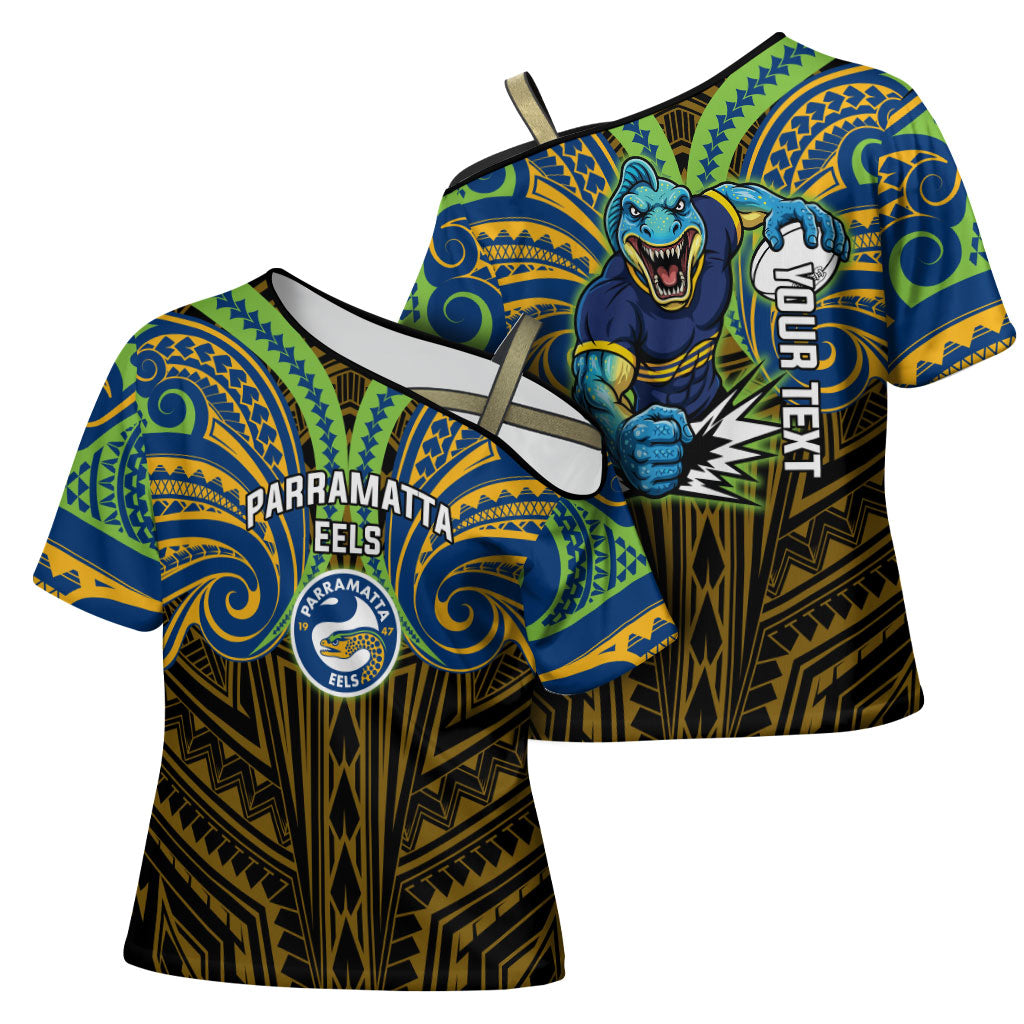 Custom Parramatta Eels Cross Shoulder Shirt Eel Warrior Polynesia Islander Rugby Mascot