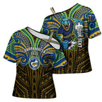 Custom Parramatta Eels Cross Shoulder Shirt Eel Warrior Polynesia Islander Rugby Mascot