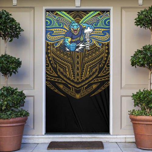 Custom Parramatta Eels Door Cover Eel Warrior Polynesia Islander Rugby Mascot