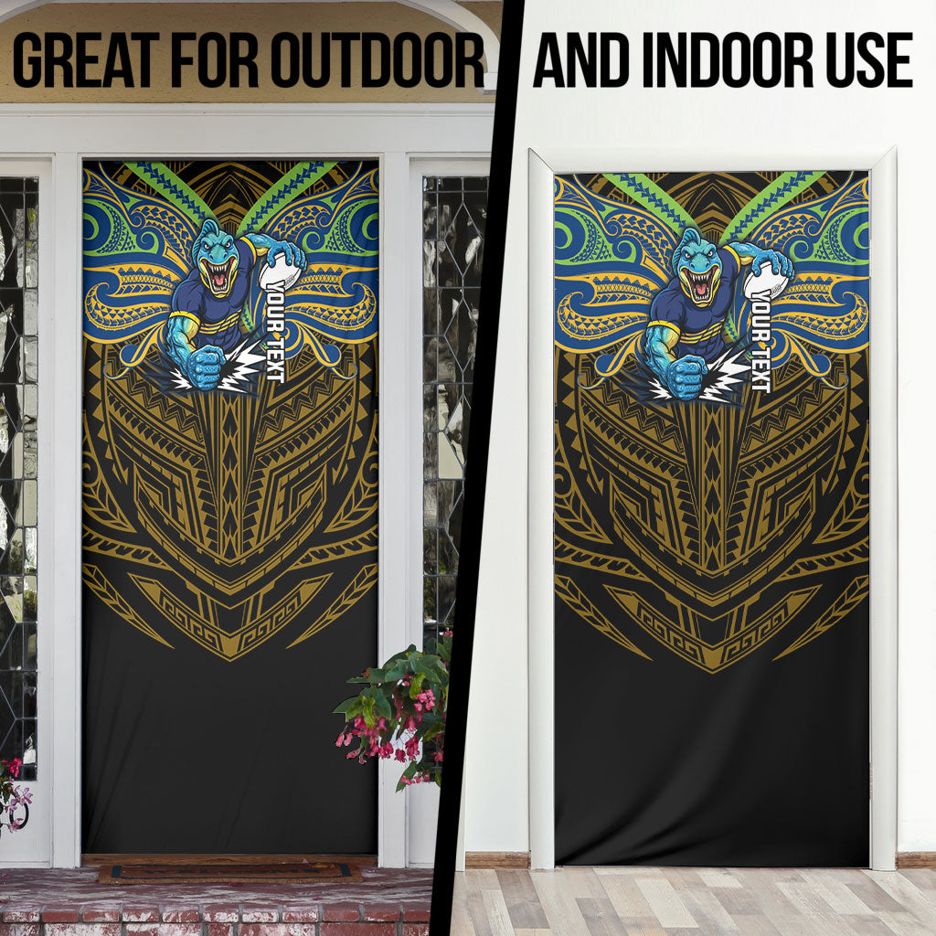 Custom Parramatta Eels Door Cover Eel Warrior Polynesia Islander Rugby Mascot
