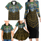 Custom Parramatta Eels Family Matching Long Sleeve Bodycon Dress and Hawaiian Shirt Eel Warrior Polynesia Islander Rugby Mascot