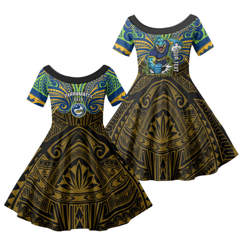 Custom Parramatta Eels Family Matching Mermaid Dress and Hawaiian Shirt Eel Warrior Polynesia Islander Rugby Mascot