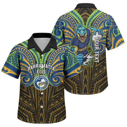 Custom Parramatta Eels Family Matching Mermaid Dress and Hawaiian Shirt Eel Warrior Polynesia Islander Rugby Mascot