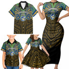 Custom Parramatta Eels Family Matching Short Sleeve Bodycon Dress and Hawaiian Shirt Eel Warrior Polynesia Islander Rugby Mascot