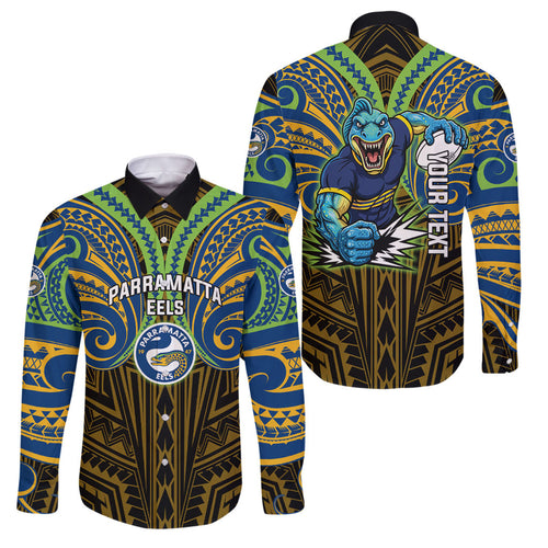Custom Parramatta Eels Family Matching Summer Maxi Dress and Hawaiian Shirt Eel Warrior Polynesia Islander Rugby Mascot