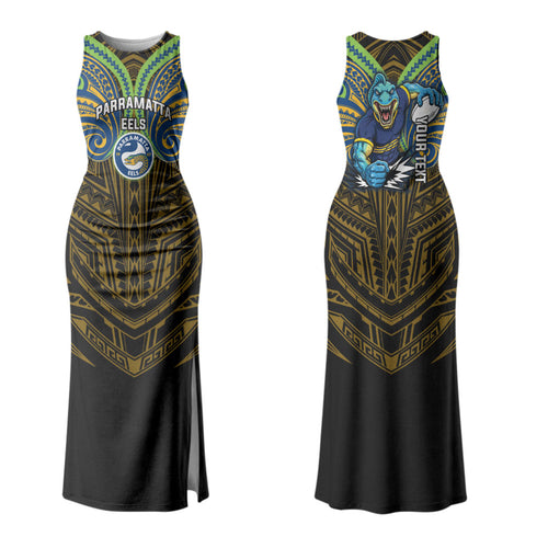 Custom Parramatta Eels Family Matching Tank Maxi Dress and Hawaiian Shirt Eel Warrior Polynesia Islander Rugby Mascot