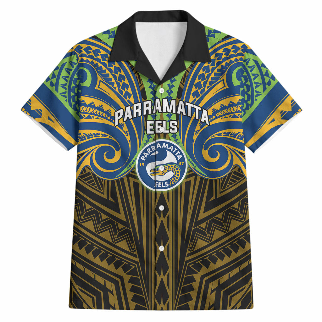 Custom Parramatta Eels Hawaiian Shirt Eel Warrior Polynesia Islander Rugby Mascot