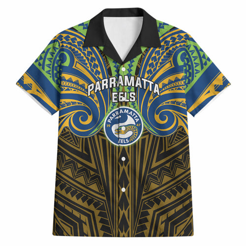 Custom Parramatta Eels Hawaiian Shirt Eel Warrior Polynesia Islander Rugby Mascot