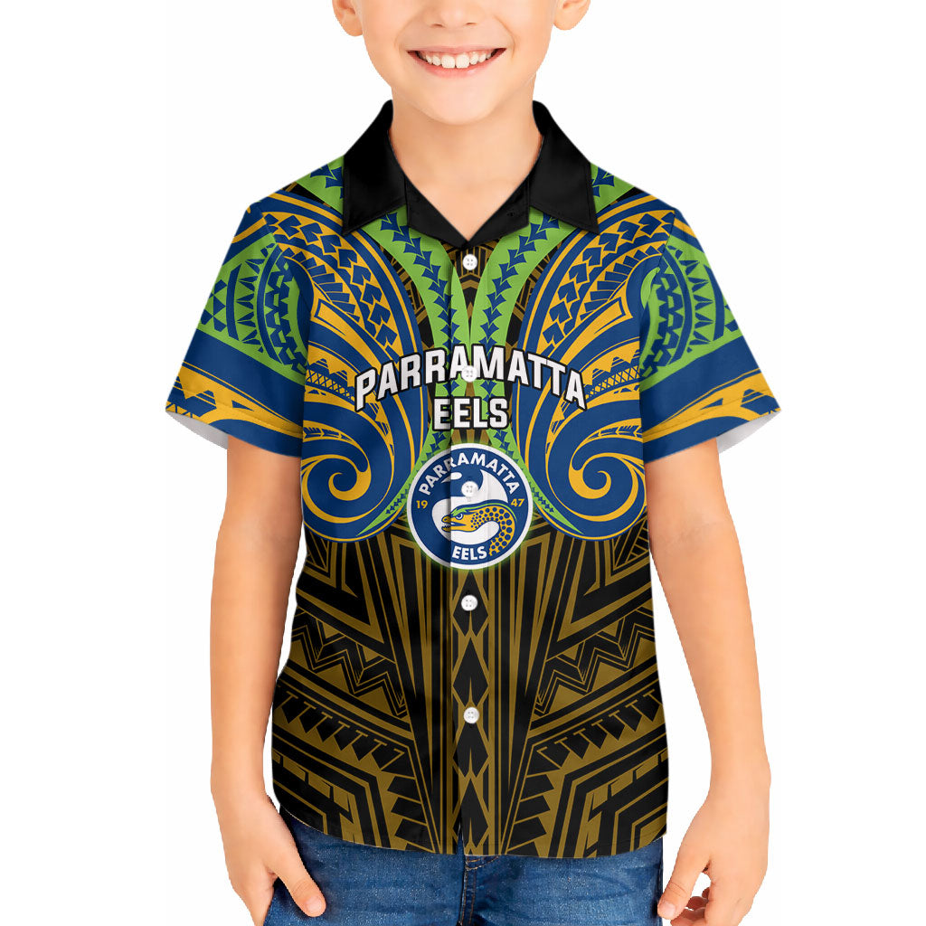 Custom Parramatta Eels Hawaiian Shirt Eel Warrior Polynesia Islander Rugby Mascot