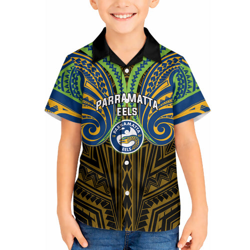 Custom Parramatta Eels Hawaiian Shirt Eel Warrior Polynesia Islander Rugby Mascot