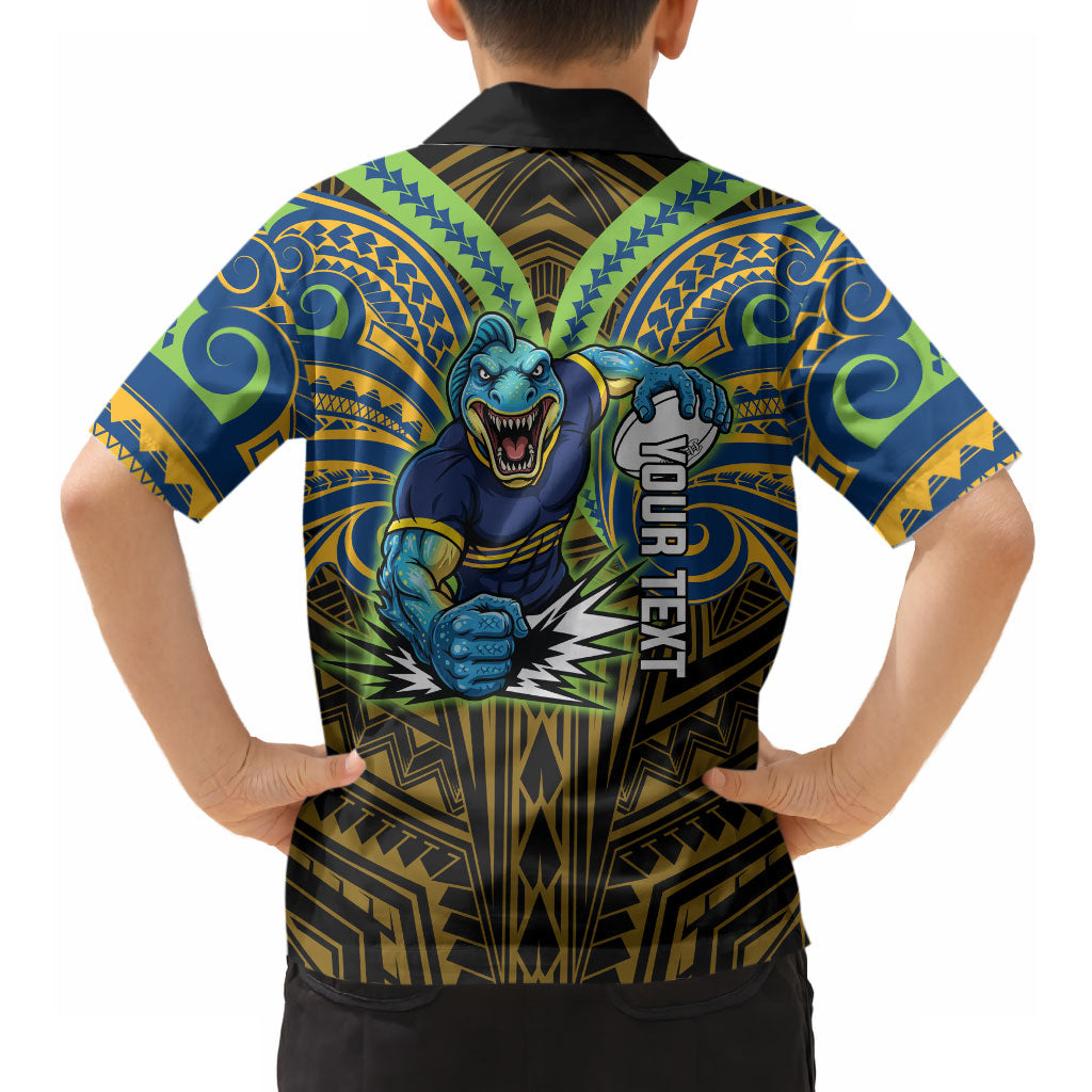 Custom Parramatta Eels Hawaiian Shirt Eel Warrior Polynesia Islander Rugby Mascot