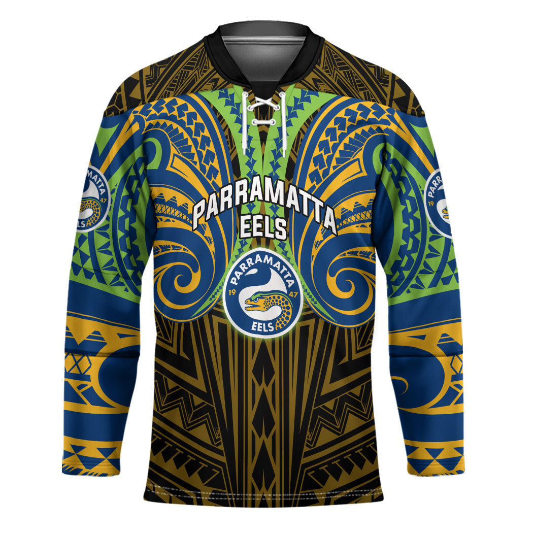 Custom Parramatta Eels Hockey Jersey Eel Warrior Polynesia Islander Rugby Mascot
