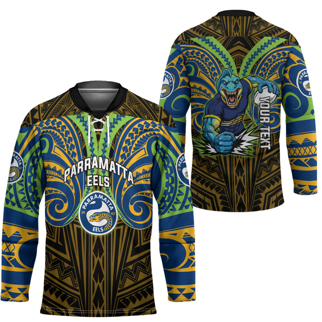Custom Parramatta Eels Hockey Jersey Eel Warrior Polynesia Islander Rugby Mascot