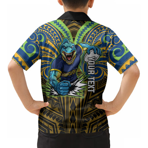 Custom Parramatta Eels Kid Hawaiian Shirt Eel Warrior Polynesia Islander Rugby Mascot
