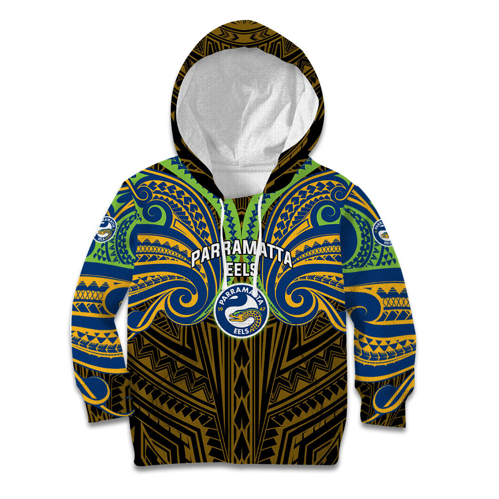 Custom Parramatta Eels Kid Hoodie Eel Warrior Polynesia Islander Rugby Mascot