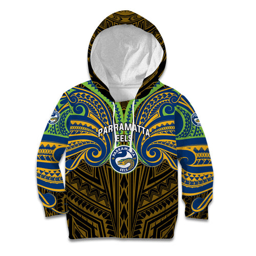 Custom Parramatta Eels Kid Hoodie Eel Warrior Polynesia Islander Rugby Mascot
