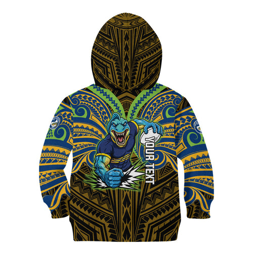 Custom Parramatta Eels Kid Hoodie Eel Warrior Polynesia Islander Rugby Mascot