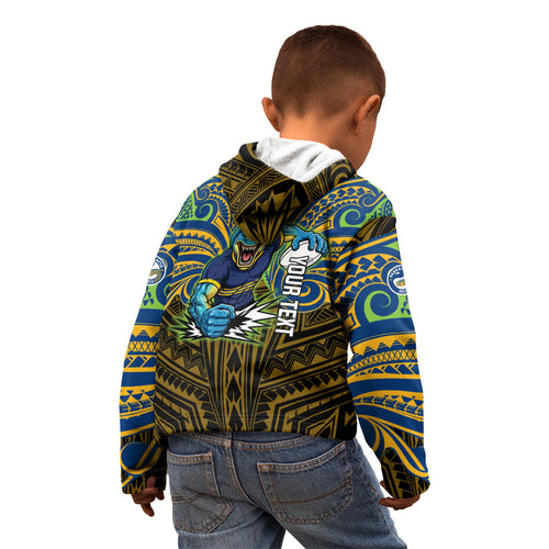 Custom Parramatta Eels Kid Hoodie Eel Warrior Polynesia Islander Rugby Mascot