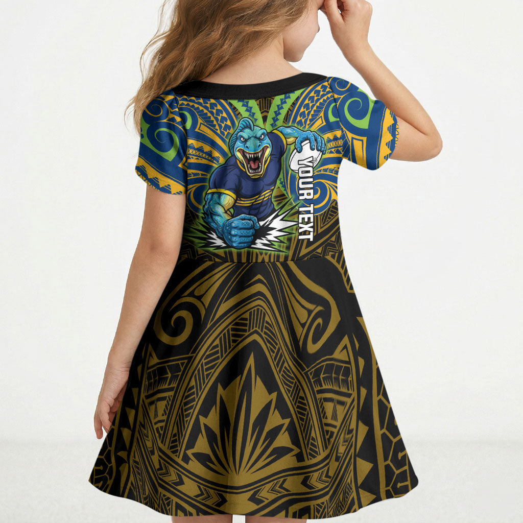 Custom Parramatta Eels Kid Short Sleeve Dress Eel Warrior Polynesia Islander Rugby Mascot