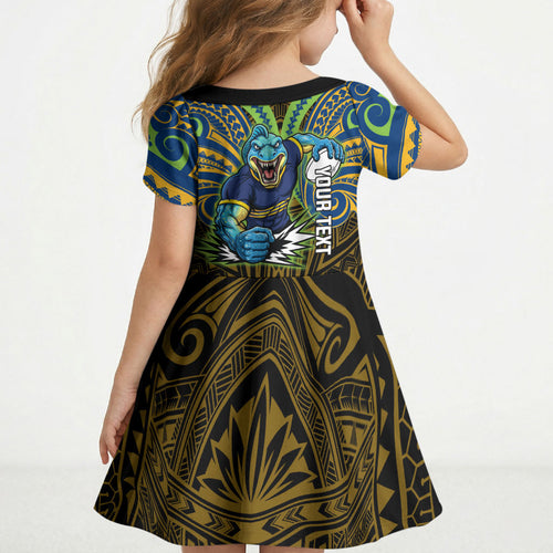 Custom Parramatta Eels Kid Short Sleeve Dress Eel Warrior Polynesia Islander Rugby Mascot