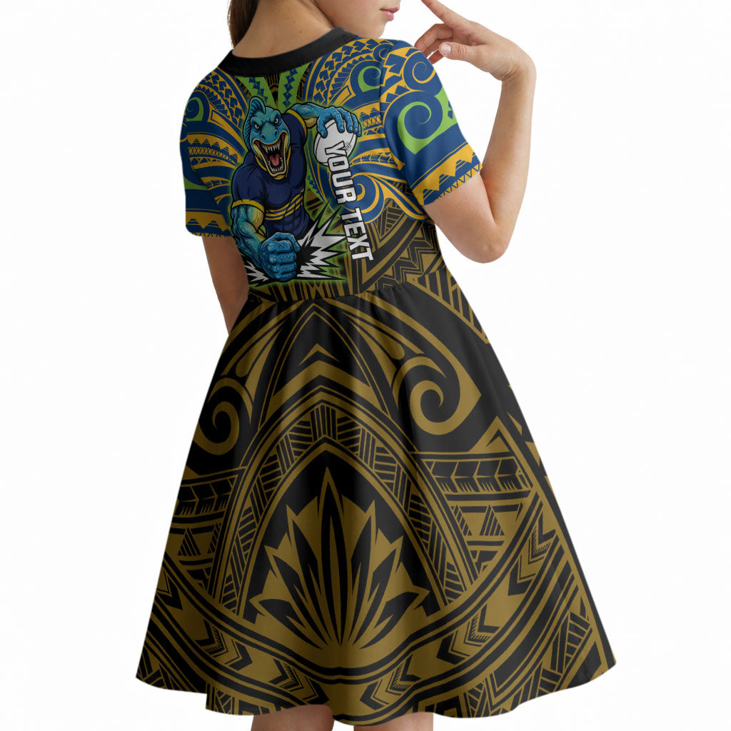 Custom Parramatta Eels Kid Short Sleeve Dress Eel Warrior Polynesia Islander Rugby Mascot