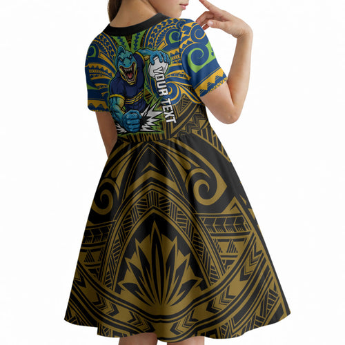 Custom Parramatta Eels Kid Short Sleeve Dress Eel Warrior Polynesia Islander Rugby Mascot