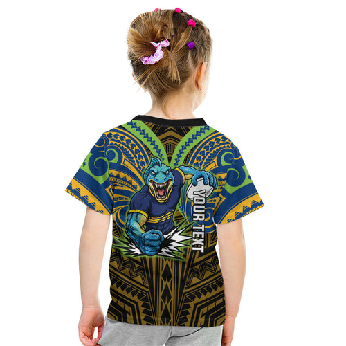 Custom Parramatta Eels Kid T Shirt Eel Warrior Polynesia Islander Rugby Mascot