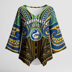 Custom Parramatta Eels Kimono Sleeve Blouse Eel Warrior Polynesia Islander Rugby Mascot
