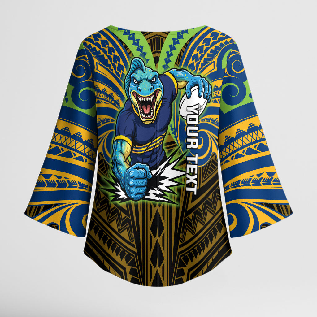 Custom Parramatta Eels Kimono Sleeve Blouse Eel Warrior Polynesia Islander Rugby Mascot