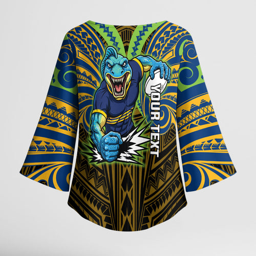 Custom Parramatta Eels Kimono Sleeve Blouse Eel Warrior Polynesia Islander Rugby Mascot