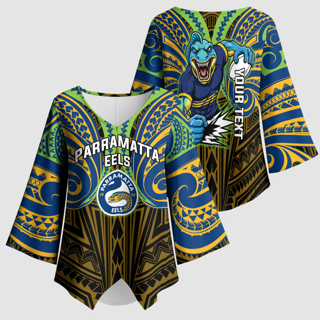 Custom Parramatta Eels Kimono Sleeve Blouse Eel Warrior Polynesia Islander Rugby Mascot