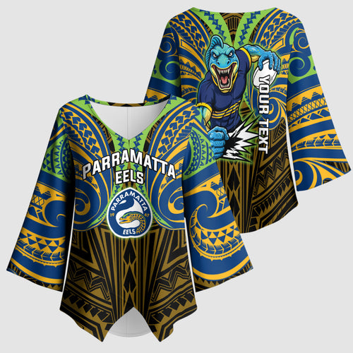Custom Parramatta Eels Kimono Sleeve Blouse Eel Warrior Polynesia Islander Rugby Mascot