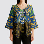 Custom Parramatta Eels Kimono Sleeve Blouse Eel Warrior Polynesia Islander Rugby Mascot