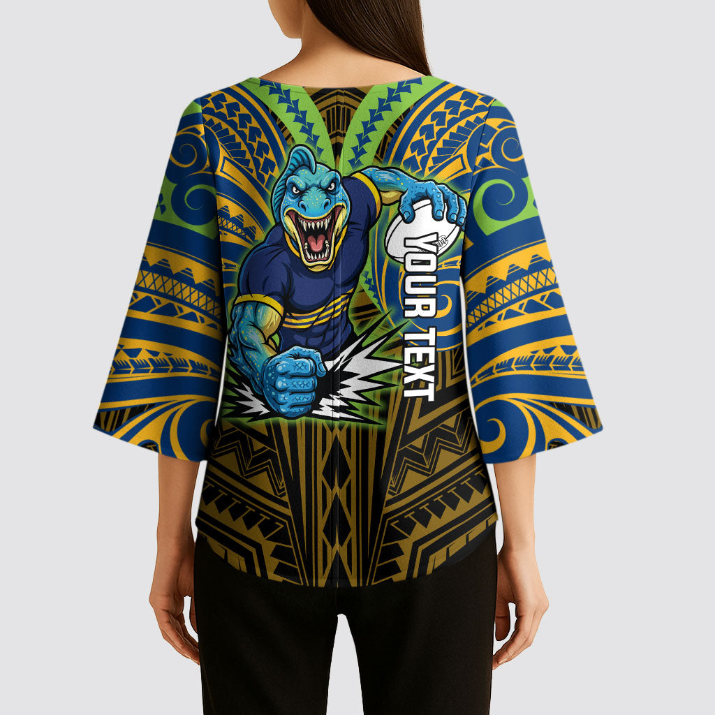 Custom Parramatta Eels Kimono Sleeve Blouse Eel Warrior Polynesia Islander Rugby Mascot