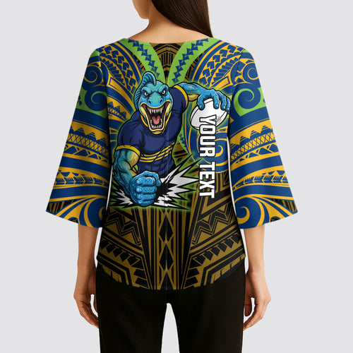 Custom Parramatta Eels Kimono Sleeve Blouse Eel Warrior Polynesia Islander Rugby Mascot