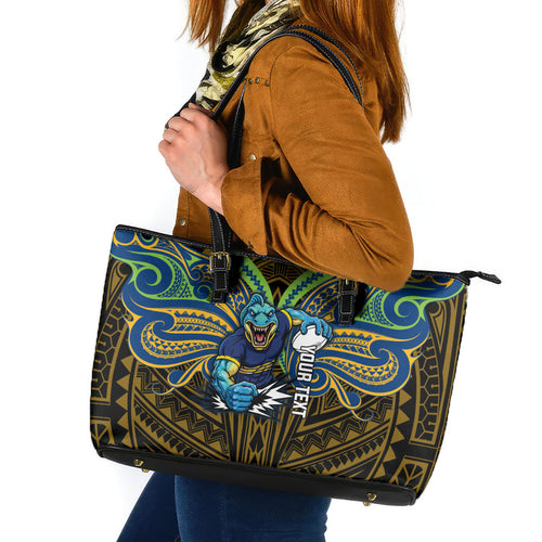 Custom Parramatta Eels Leather Tote Bag Eel Warrior Polynesia Islander Rugby Mascot